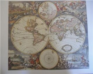 Double Hemisphere World Decorative Antique Map from The Original Chart