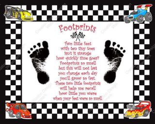 Race Car Theme Babys Footprints with Poem