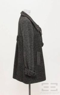 Diane Von Furstenberg Black Grey Herringbone Striped Snap Front Jacket