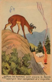 Disney Bambi French 1940s Bambi Discovers Mens Camp Vintage Postcard