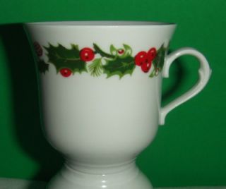Vintage Freiberger Porzellan Christmas Holly Pair of Porcelain Cups