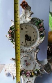 Rare antique Sitzendorf fine porcelain mantel clock c 1880s.