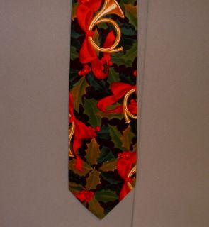Tango Max Raab FRENCH HORNS Holiday Print Cotton Neck Tie made in USA