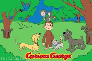 3x5 Rug Curious George Camp Friends Time Cartoon Kids Dog Cat