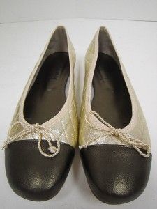 French Sole FS NY Sz 6 5 7 5 9 9 5 10 Pewter Gold Leather Flats 30553F