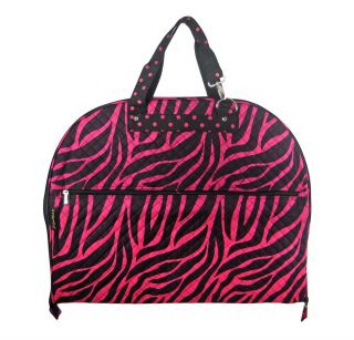  beautiful black and fuchsia zebra print quilted canvas garment bag is