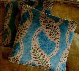 Brunschwig Fils Cut Velvet Throw Pillows Custom Designer Fabric Blue 2