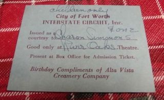 Vintage Ticket Voucher River Oaks Theatre Fort Worth TX