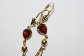14k Gold Natural Garnet Bezel Lever Back Drop Earrings