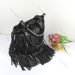  Punk Double Side Tassel Fringe Leather Handbag Shoulder Bag