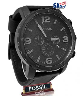 Fossil JR1354 nate black stainless steel case black leather strap men