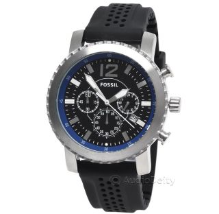  FOSSIL Mens Chronograph Watch, Black & Blue Dial w/ Date, Silicone