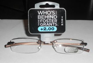Foster Grant 2012 Alumineyes Tech Reading Glasses New WT 2 00