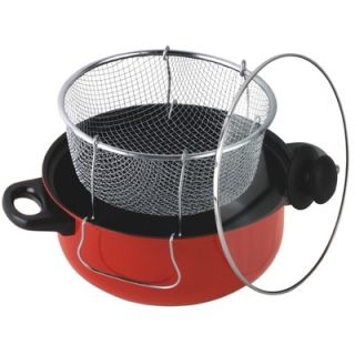  Chef 4.5 Quart Non Stick Deep Fryer with Frying Basket and Glass Cover