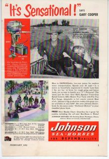  Vintage Ad Johnson 25 HP Sea Horse Outboard Motors Actor Gary Cooper