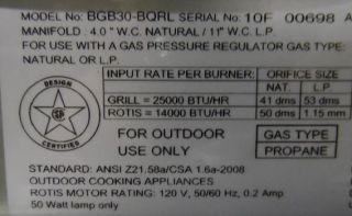 DCS BGB30 BQRL 30 Stainless Steel Built in Propane Gas Grill