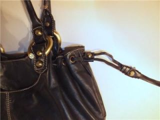 Francesco Biasia Large Black Soft Genuine Leather Hobo Drawstring Tote