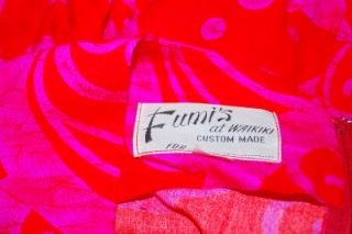Vtg 1960s 70s Fumis Hawaiian Bright Pink Red Dress XS S