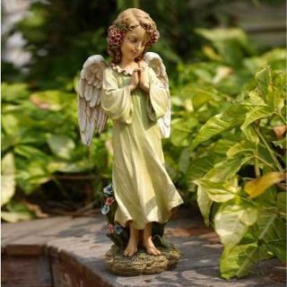 New 16 inch Praying Girl Garden Angel Statue Cherub Decor Flower Crown