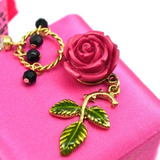 Original Betsey Johnson Secret Garden Rose Flower Long Drop Earrings