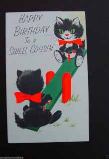    Vintage Die Cut Birthday Greeting Card Cats Having Fun on See Saw