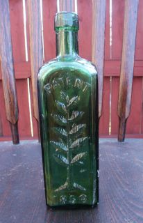 Dated 1859 L Q C Wisharts Green Pine Tree Tar Cordial Phila PA Bottle