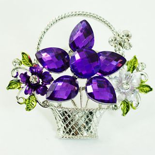  Flower Basket Style Silver Plated Gemstone Brooch Pin Costume
