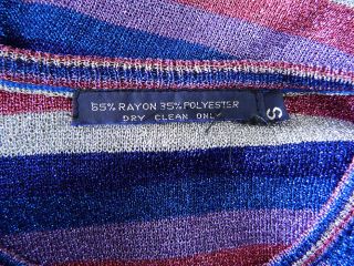  Metallic Shimmer Sparkle Striped Stretch Knit Sweater Sz S