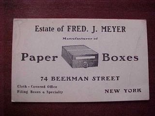 Fred J Meyer New York Paper Boxes Business Card 1900