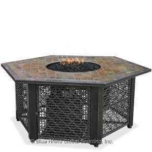 UniFlame 55 LP Gas Outdoor FIRE PIT Tile PATIO TABLE Black Glass