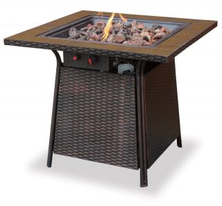  Propane Gas Outdoor Patio Firebowl Fire Pit with Tile Mantel