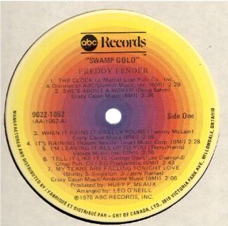 Freddy Fender Swamp Gold LP VG NM Canada ABC 9022 1062