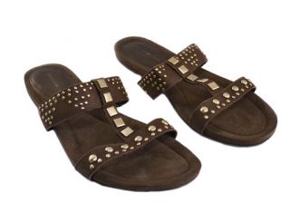 Bandolino BD Yuriko Bronze Womens Leather Slide Sandals with Gold