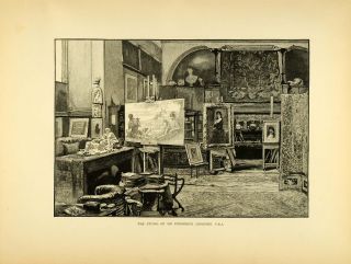 1887 Wood Engraving Frederick Leighton Studio Sculptor Artist Painter