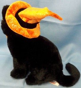 Black Cat Plush Toy Halloween Witch Orange Hat Bow Kitten Animal Alley