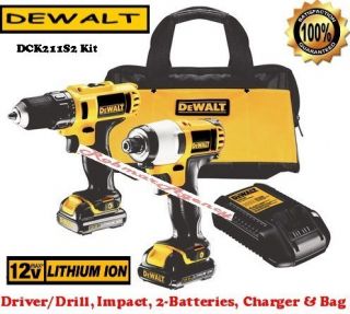 DeWalt   12 Volt MAX Lithium Ion Drill & Impact Driver Kit   DCK211S2