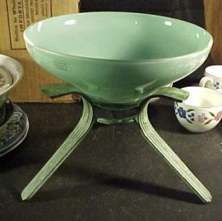 Large Turquoise Case Glass 9 Bowl & Metal Stand Hand Blown Poland