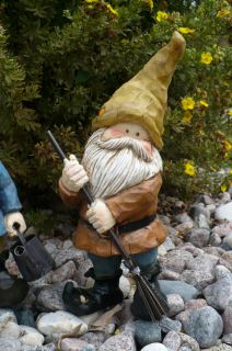 12 inch WOODLAND GARDEN GNOME WITH BROOM A FISHER GNOMES YARD ORNAMENT