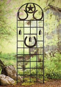 Country Western Style Garden Trellis with Horseshoe and Star Accents