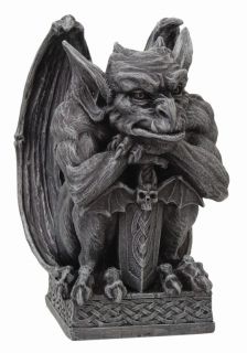 Gargoyle w Sword Statue Gothic Guardian Figurine New