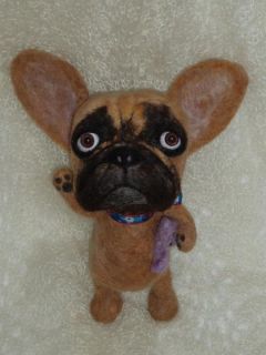Artist Needle Felted French Bull Dog with Bunny O O A K
