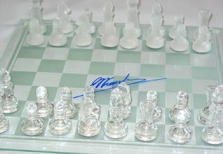 Garry Kasparov Autographed Glass Chess Set UACC RD COA