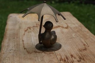 Vintage Brass Duck Figurine with Umbrella