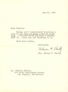 Helena Mrs George P Shultz Typed Letter Unsigned