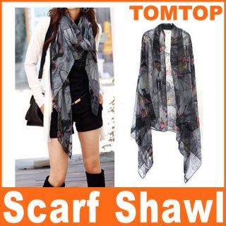 Begonia Color Neck Scarf Shawl Flower Ink Style Long Cotton Wide Wrap
