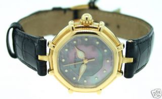 Gerald Genta Ladies MOP 18kt Gold Leather Watch