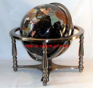  Onyx Ocean Silver 4 Leg Table Gem Gemstone World Map MOP Globe