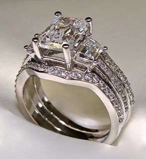 10ct Radiant Cut Engagement Ring with 2 Matching Wedding Bands 14k