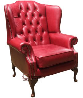  Mallory Fireside High Back Wing Chair Aniline Gamay Red Leather