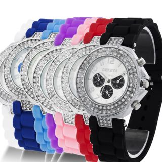 Geneva Silicone Crystal Quartz Ladies Women Jelly Wrist Watch